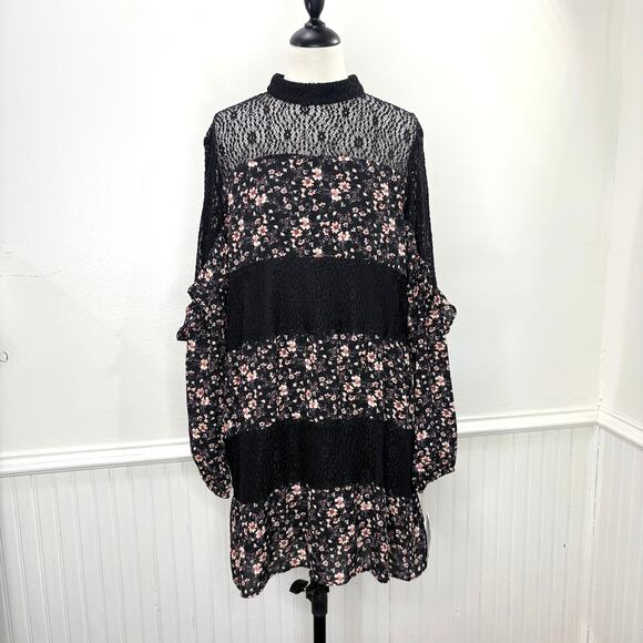 Whimsigoth Fairy Grunge Size L Dress Floral Sheer Lace Peasant Cottage Prairie - Picture 1 of 16
